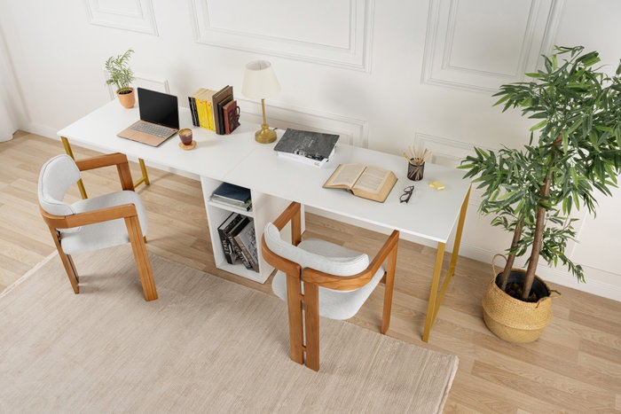 Nordure Twin Study Desk Blanco y Dorado Nordure Twin Study Desk Blanco y Dorado